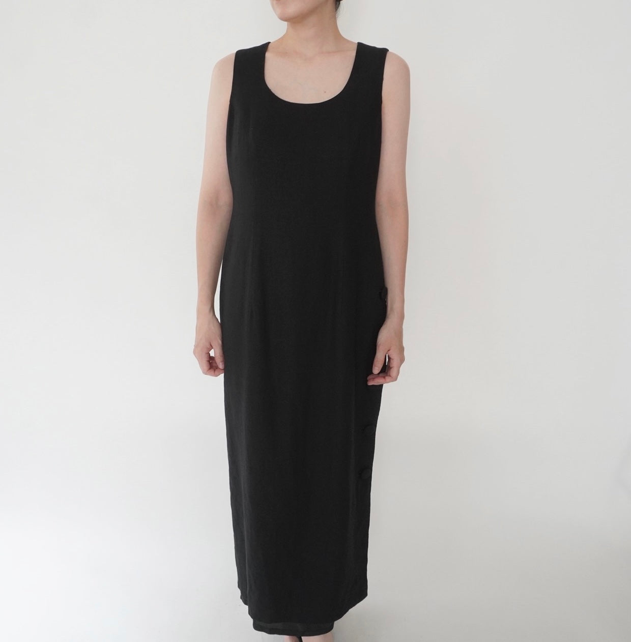 90s Black Linen Dress