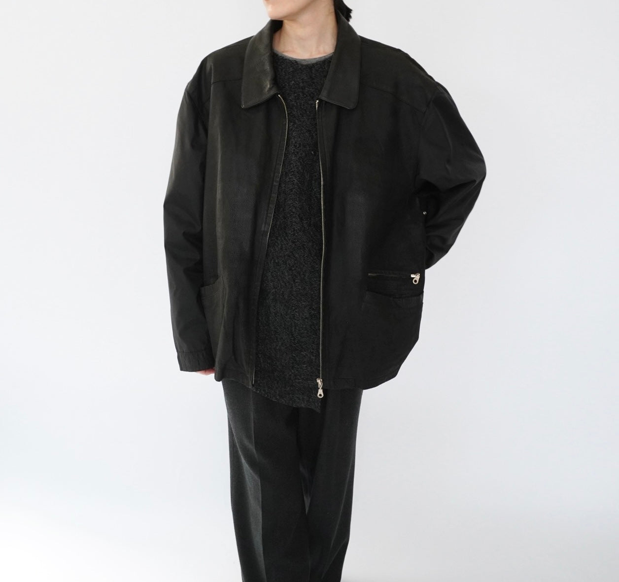 90s Leather × Nylon Jacket