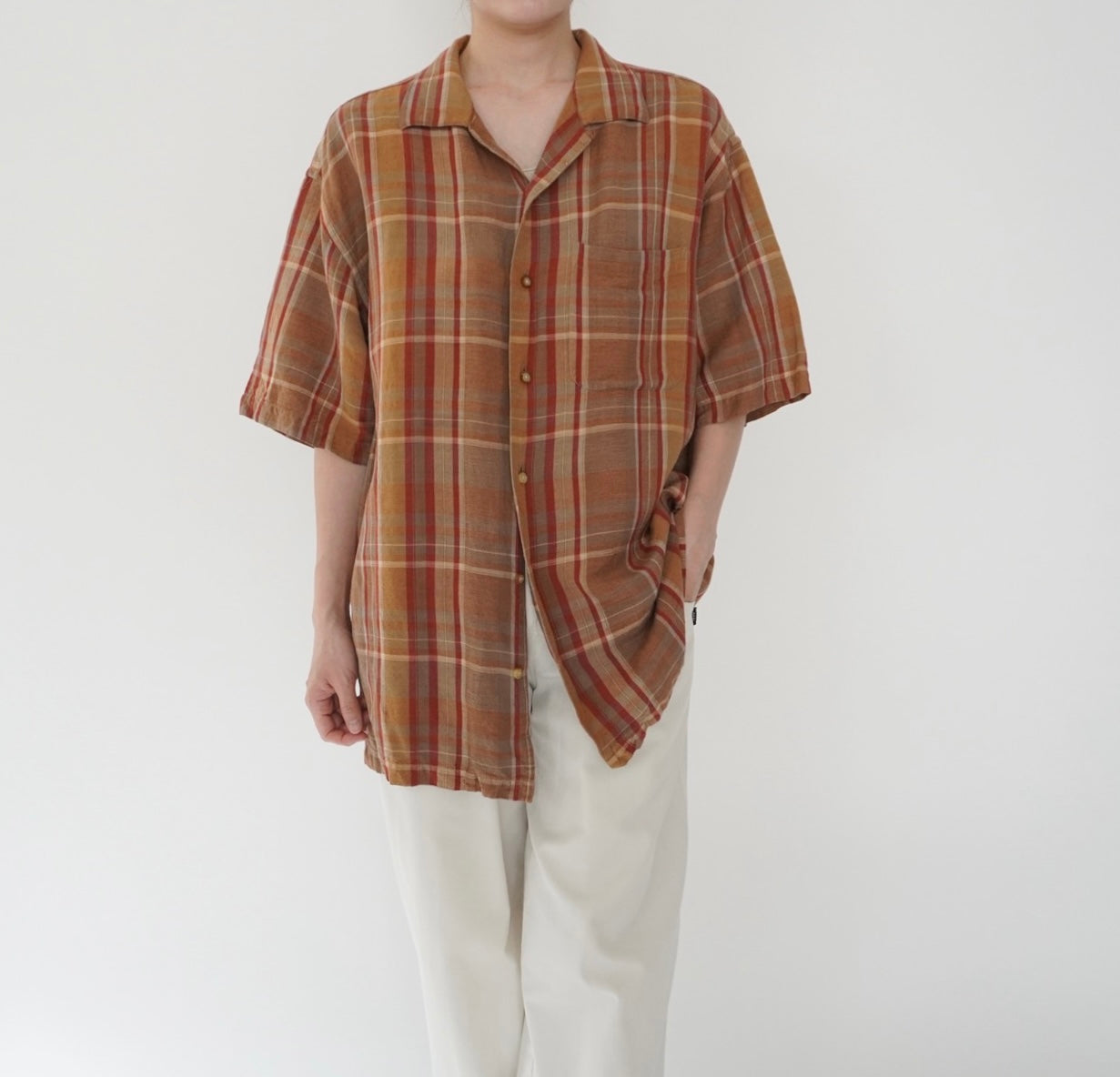 90s Linen Plaid  Shirt