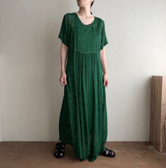 90s Sheer Embroidery Maxi Dress