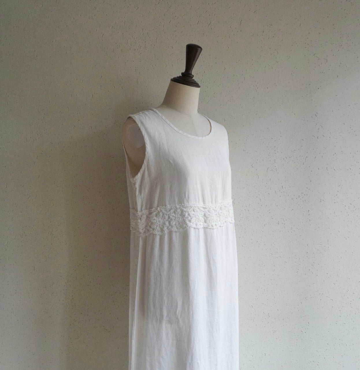 90s Linen×Crochet Maxi Dress Made in USA