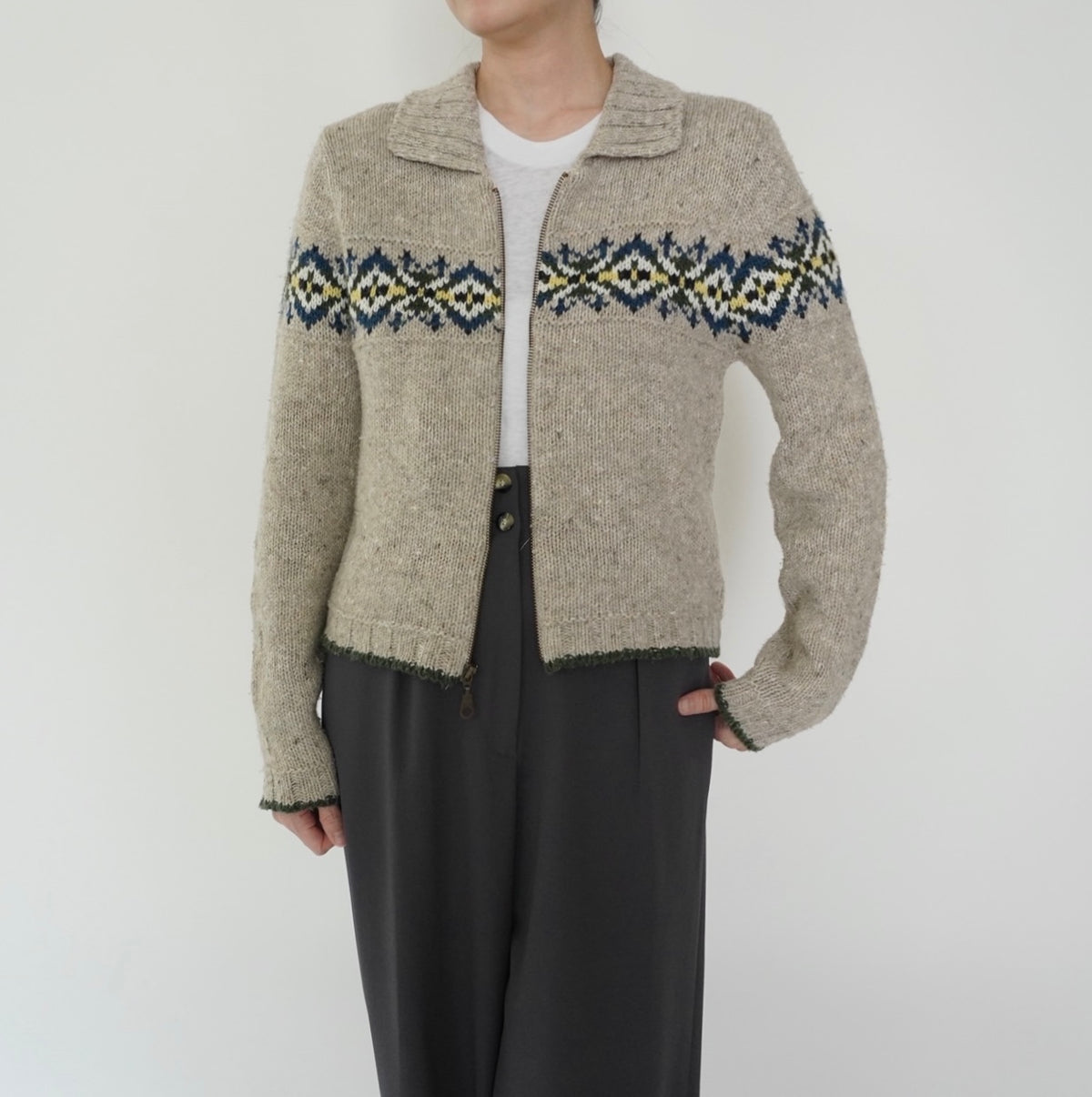 90s Pattern Zip Knit Made in USA