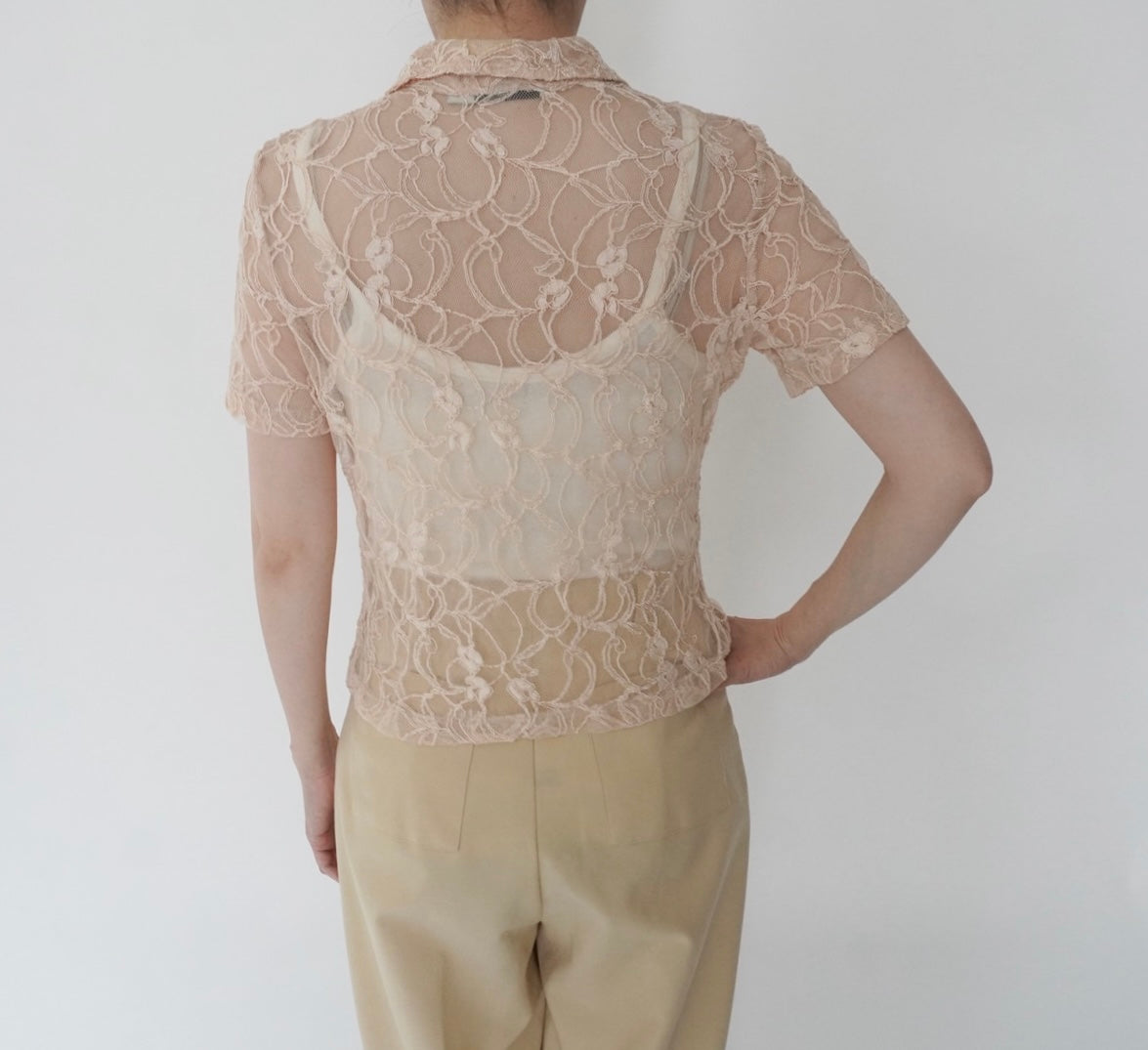 90s Lace Design Zipped Shirt Made in USA