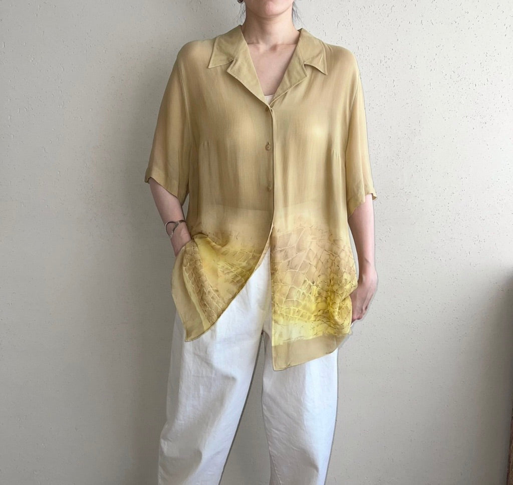 90s EURO  Sheer Printed Blouse