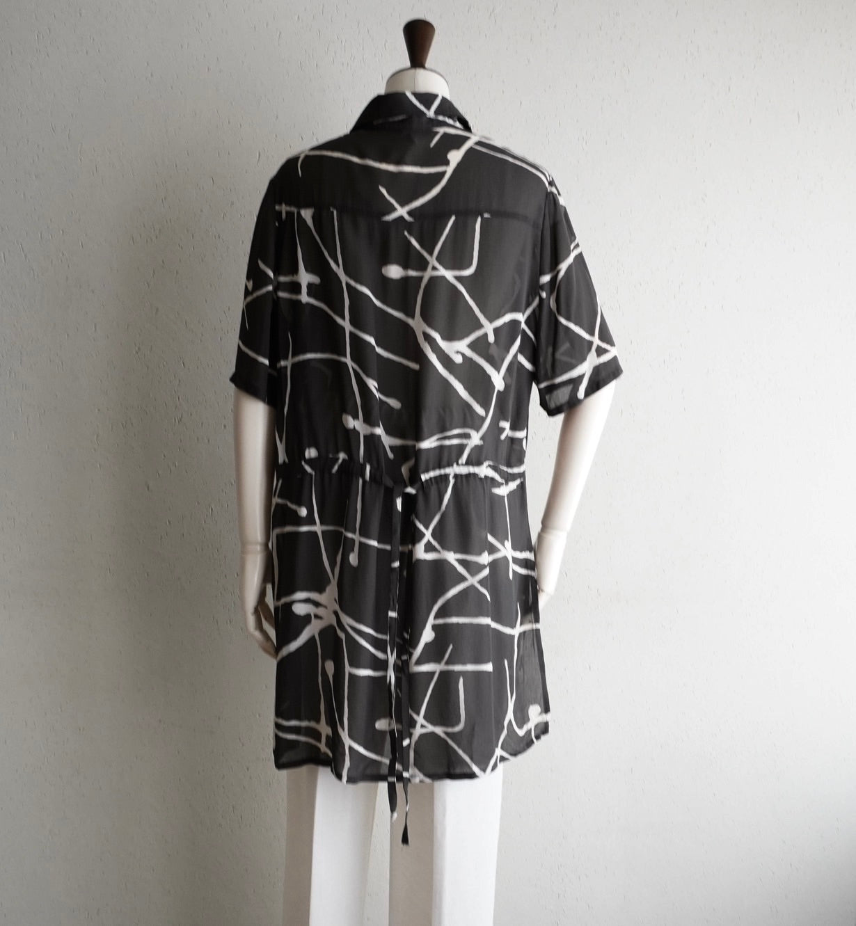 90s Sheer Printed Long  Shirt