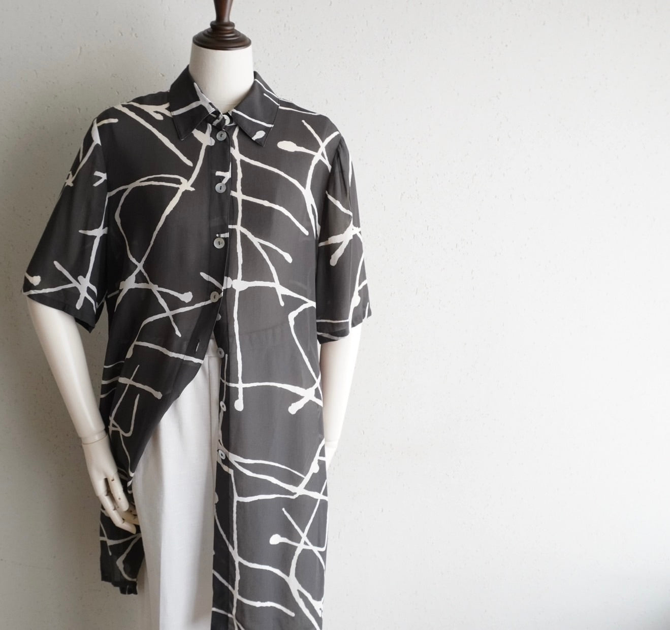 90s Sheer Printed Long  Shirt