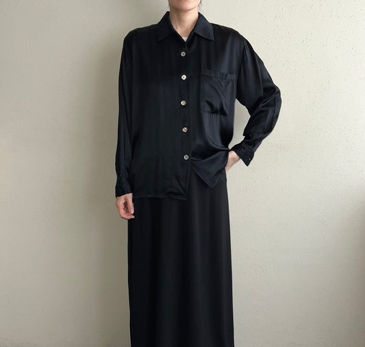 90s Black Silk Shirt