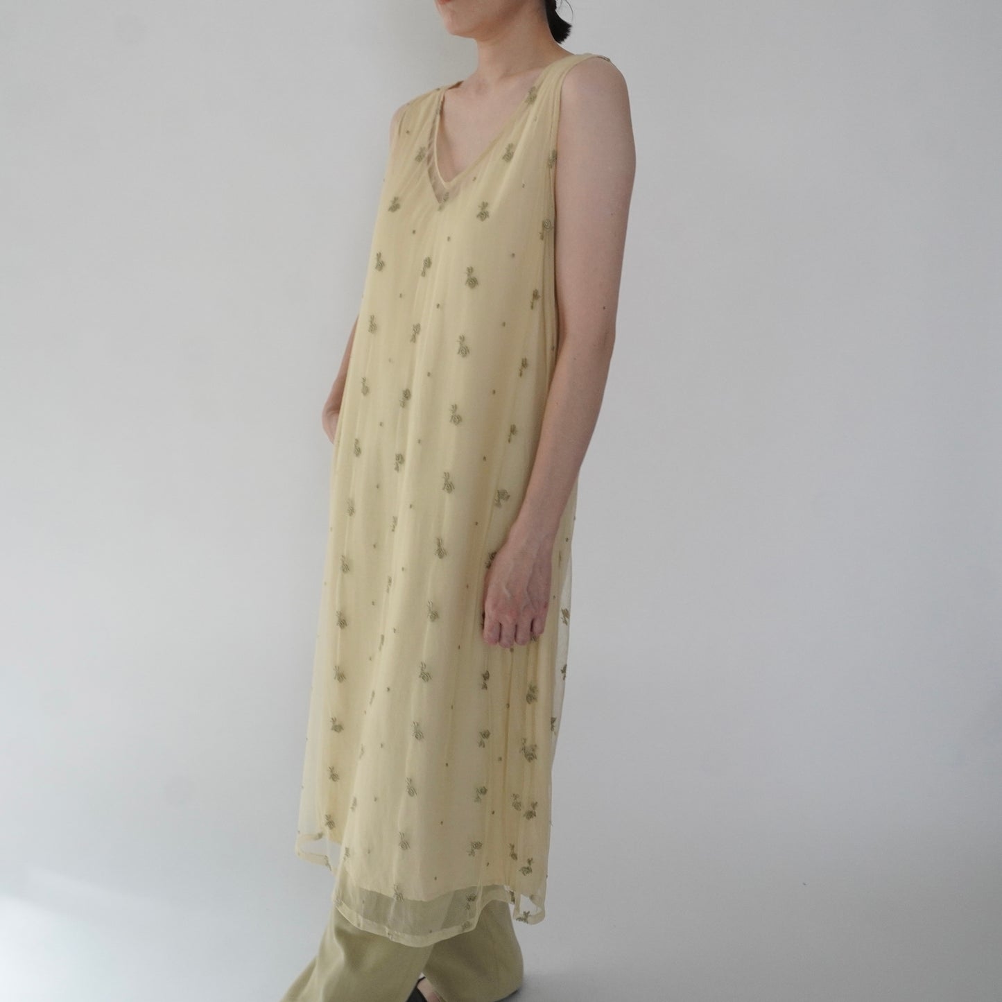 90s Embroidery Sheer Dress