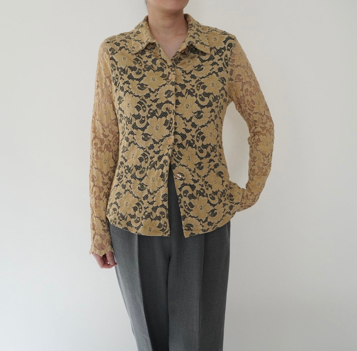90s Lace Design Shirt Made in USA