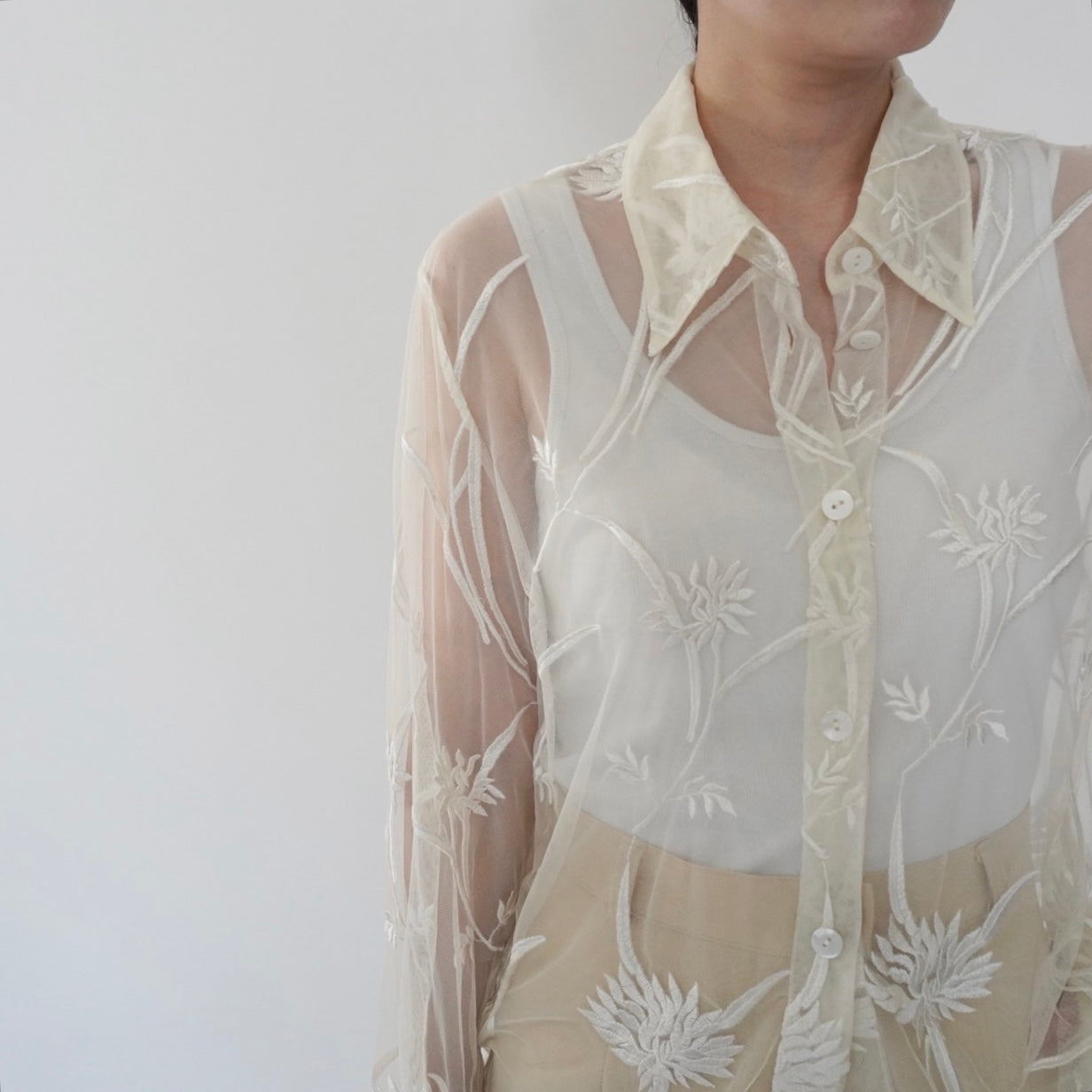 90s Embroidery Sheer Shirt