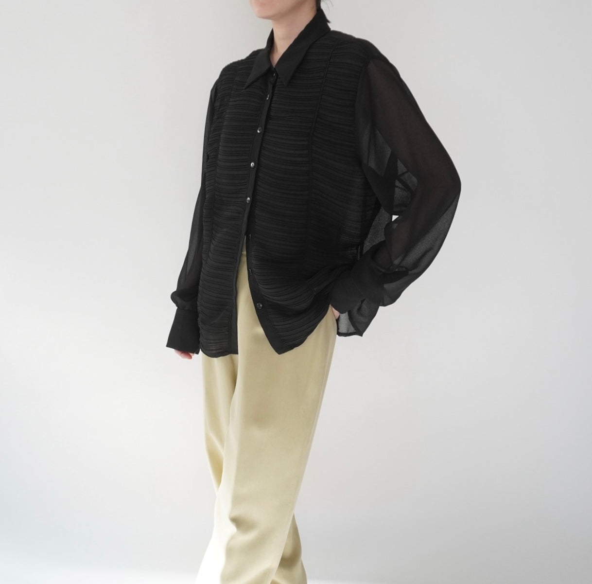 90s Sheer Pleats  Shirt