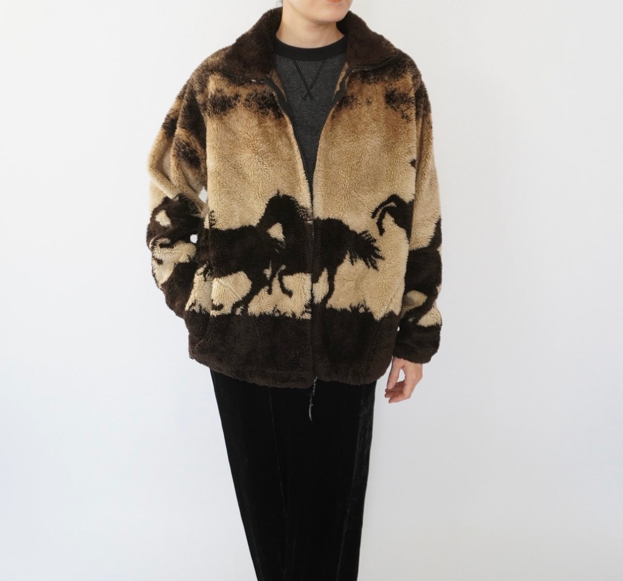 90s Horse Pattern Fleece Jacket Made in USA