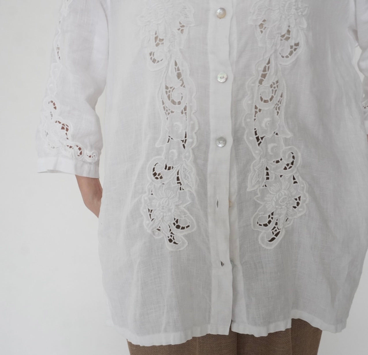90s Linen Lace Shirt Made in Italy