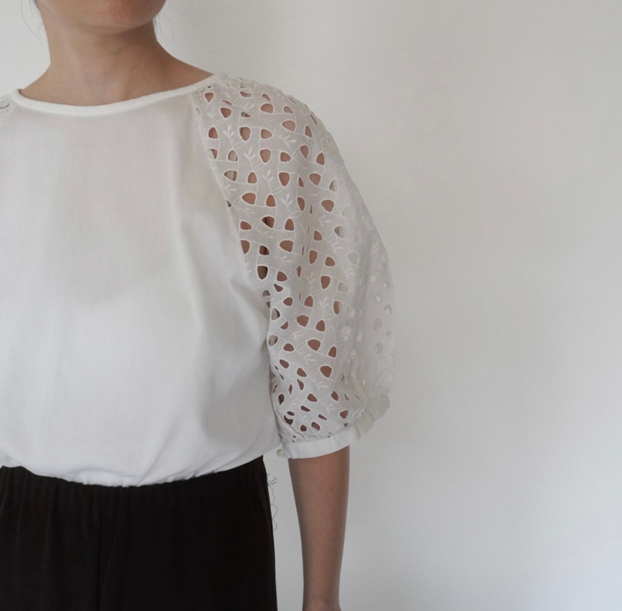80s Cut Lace Design Blouse