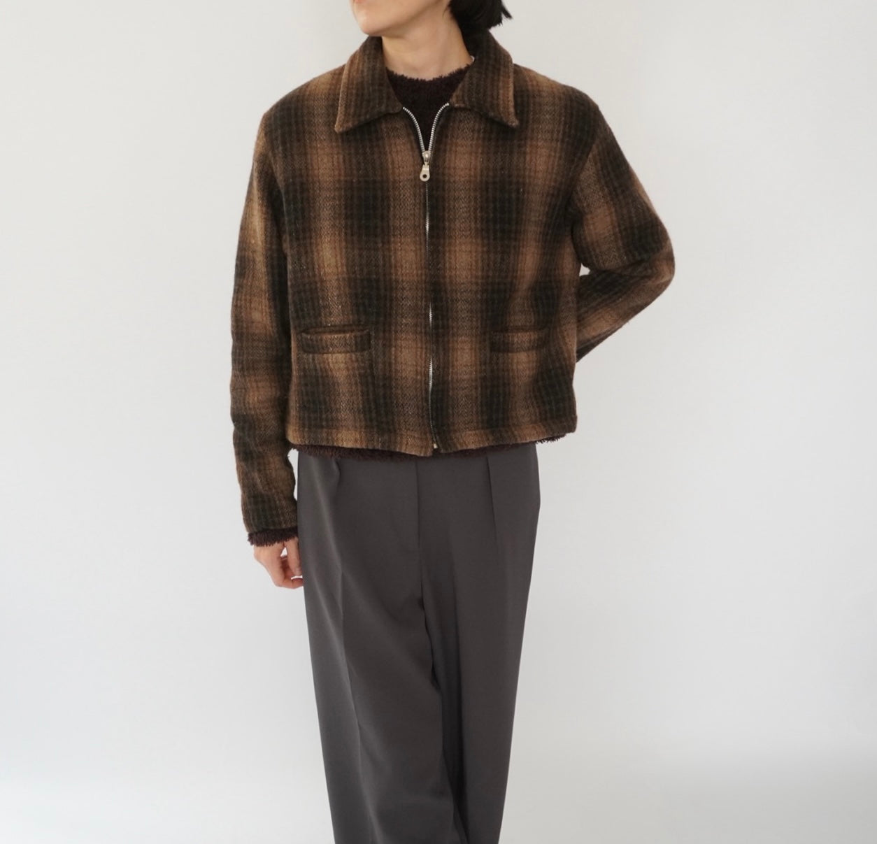90s Wool Shadow Plaid Jacket