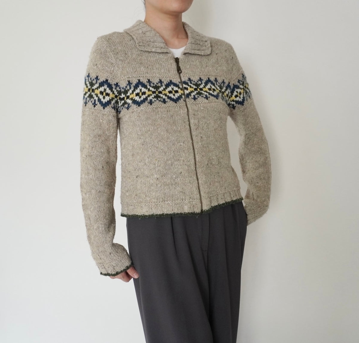 90s Pattern Zip Knit Made in USA