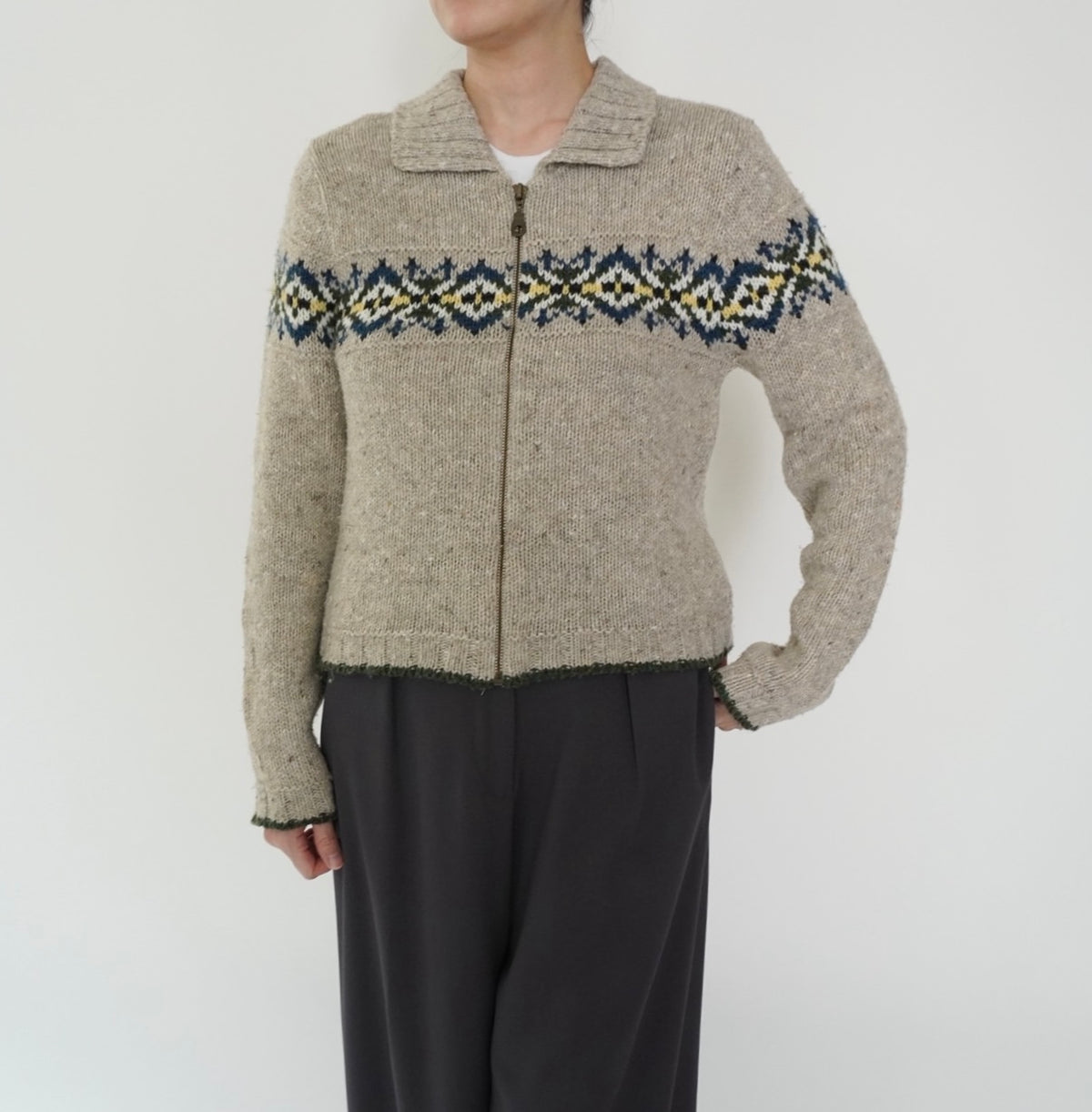 90s Pattern Zip Knit Made in USA