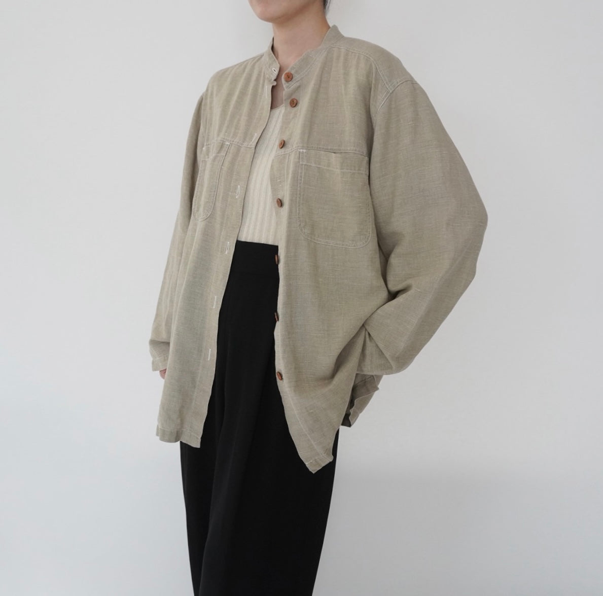 90s Linen x Cotton Design Shirt