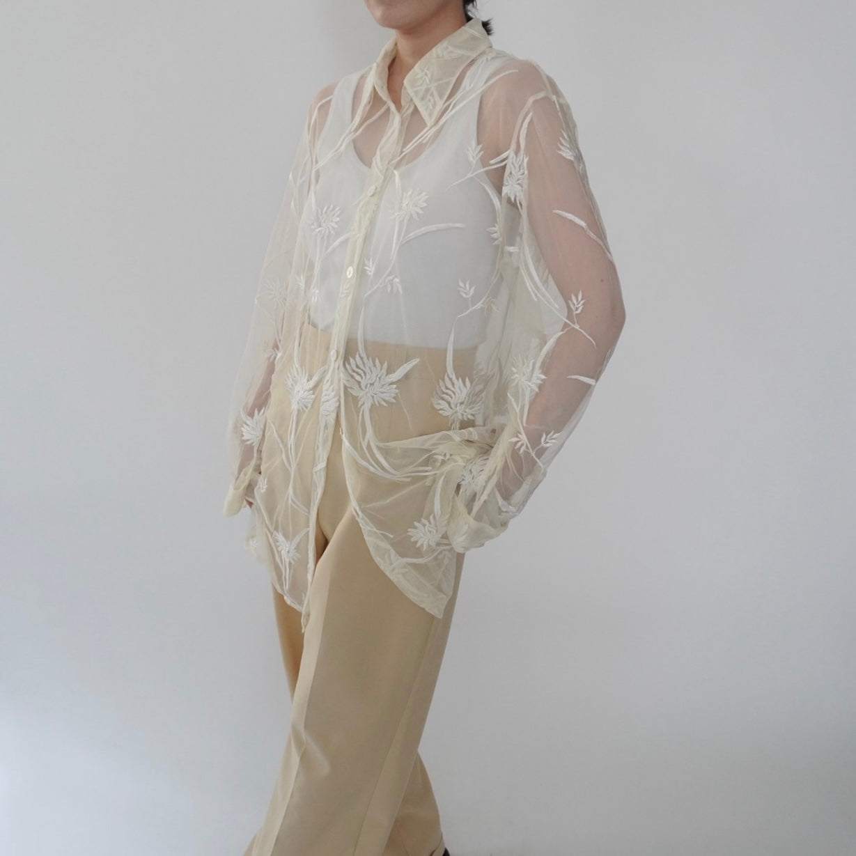 90s Embroidery Sheer Shirt
