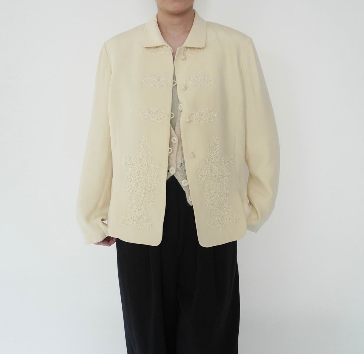 90s Cord Lace Design Silk Jacket