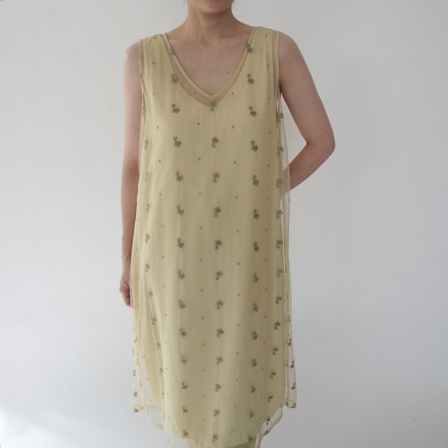 90s Embroidery Sheer Dress