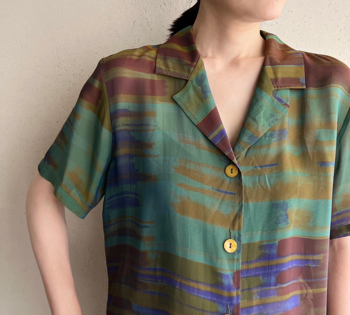 90s EURO Sheer Pattern Printed Shirt