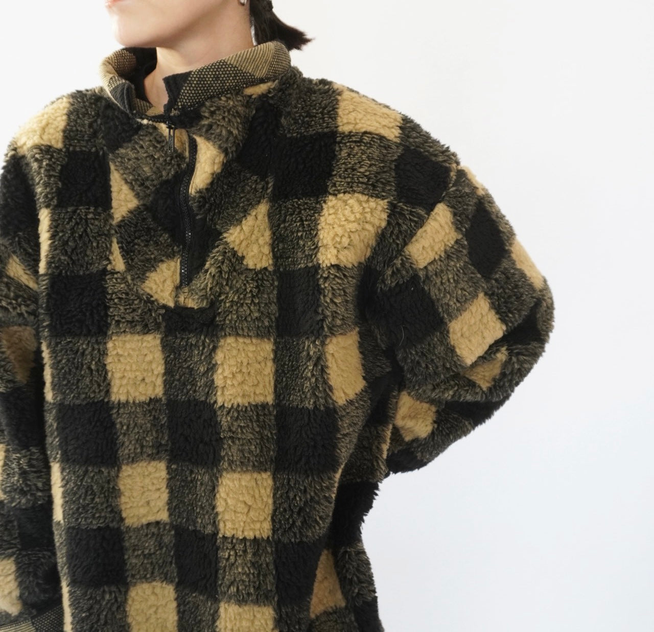 90s EURO Plaid Fleece Top