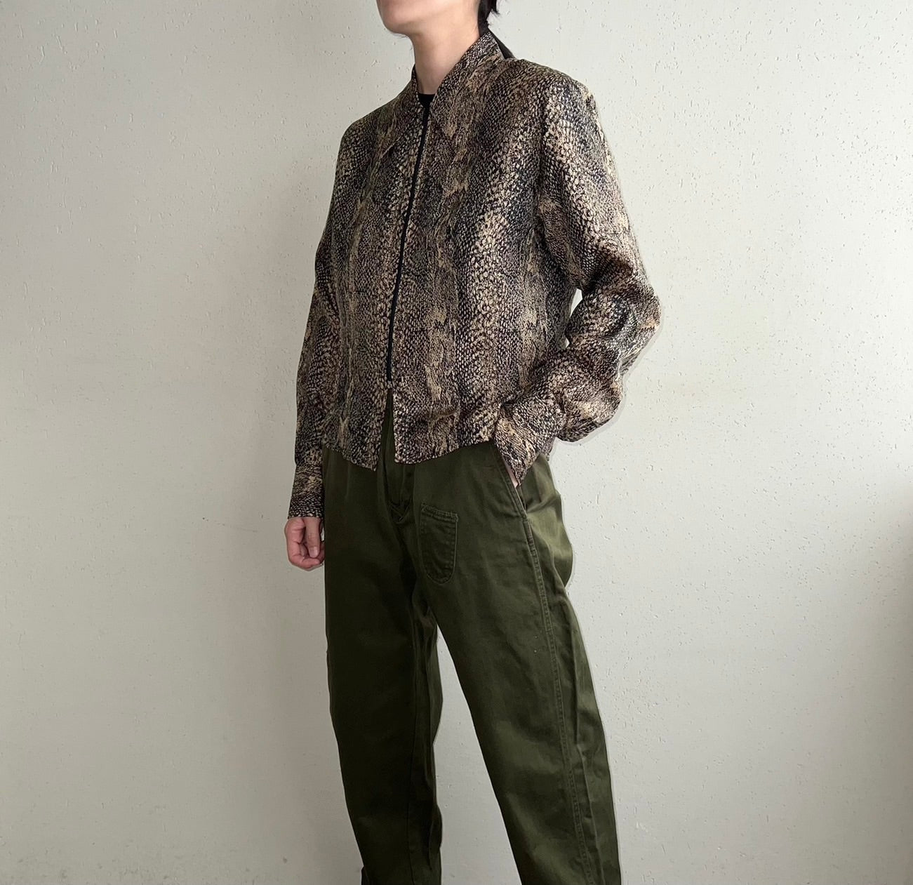 90s  Python Pattern Zipped Silk Shirt