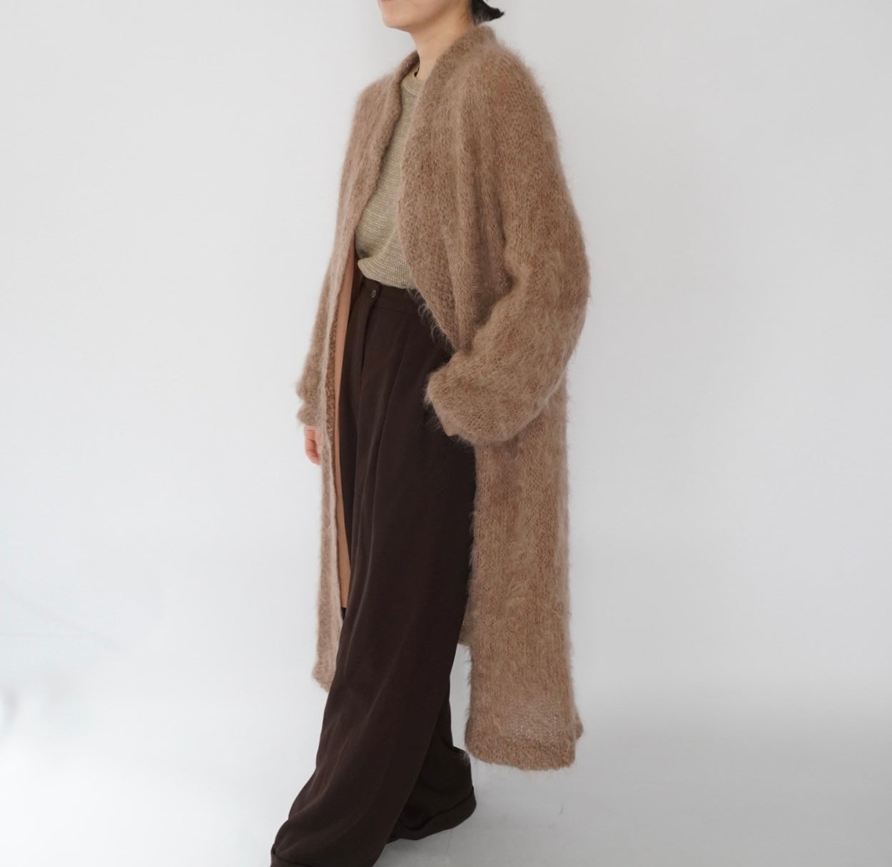 80s Mohair Long Cardigan,Light Coat