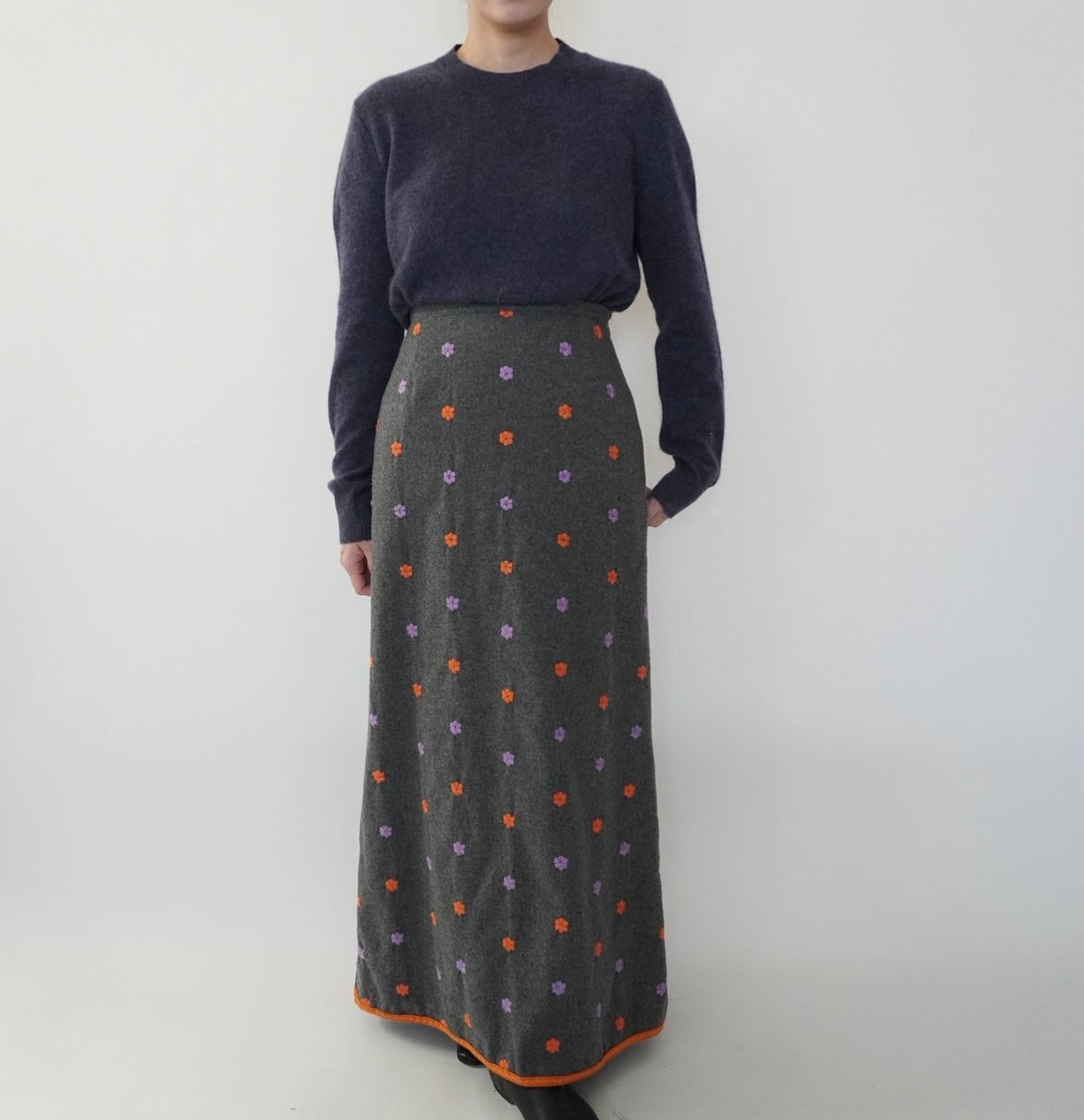 90s Wool Embroidery Maxi Skirt Made in Italy