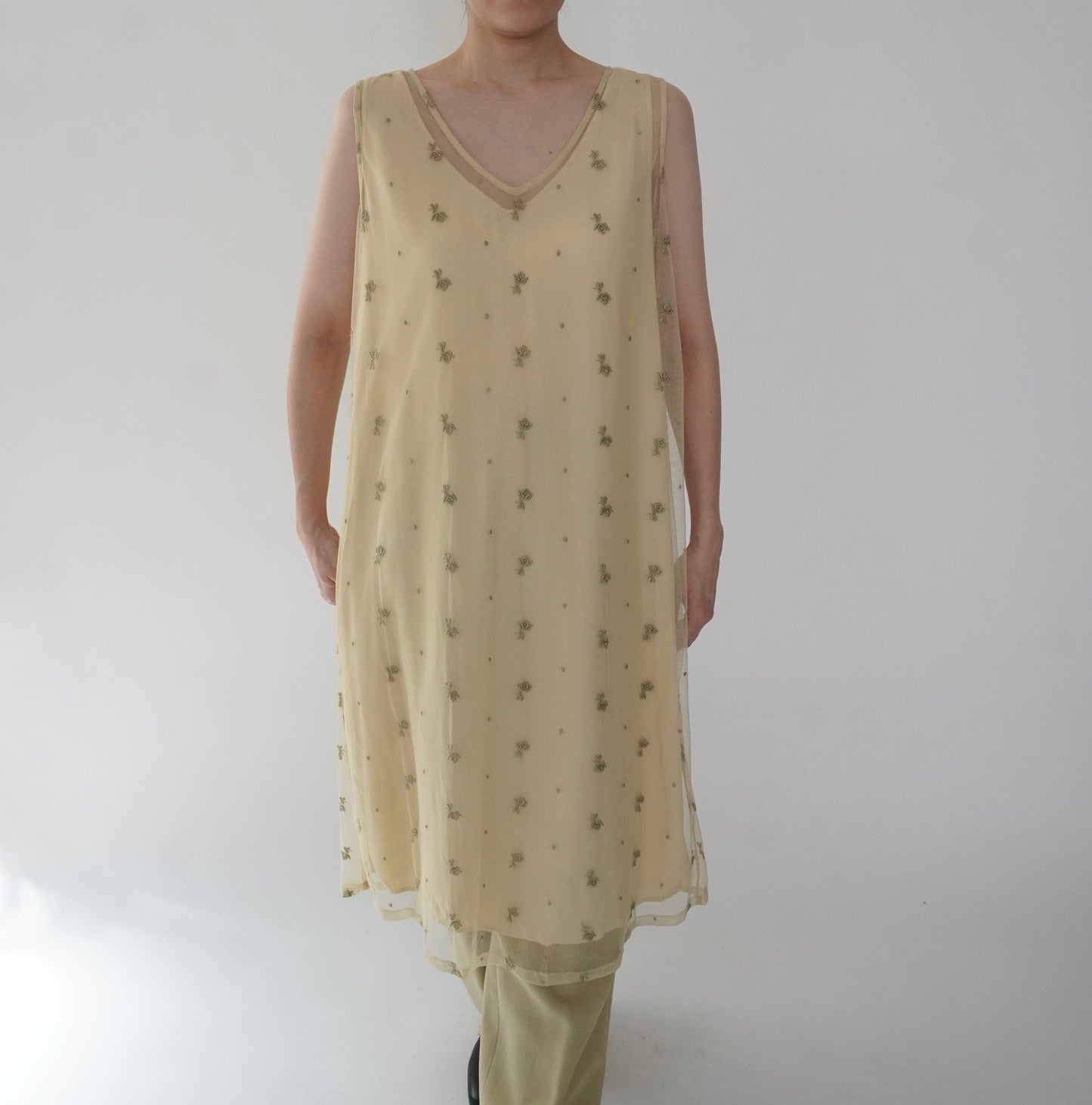 90s Embroidery Sheer Dress