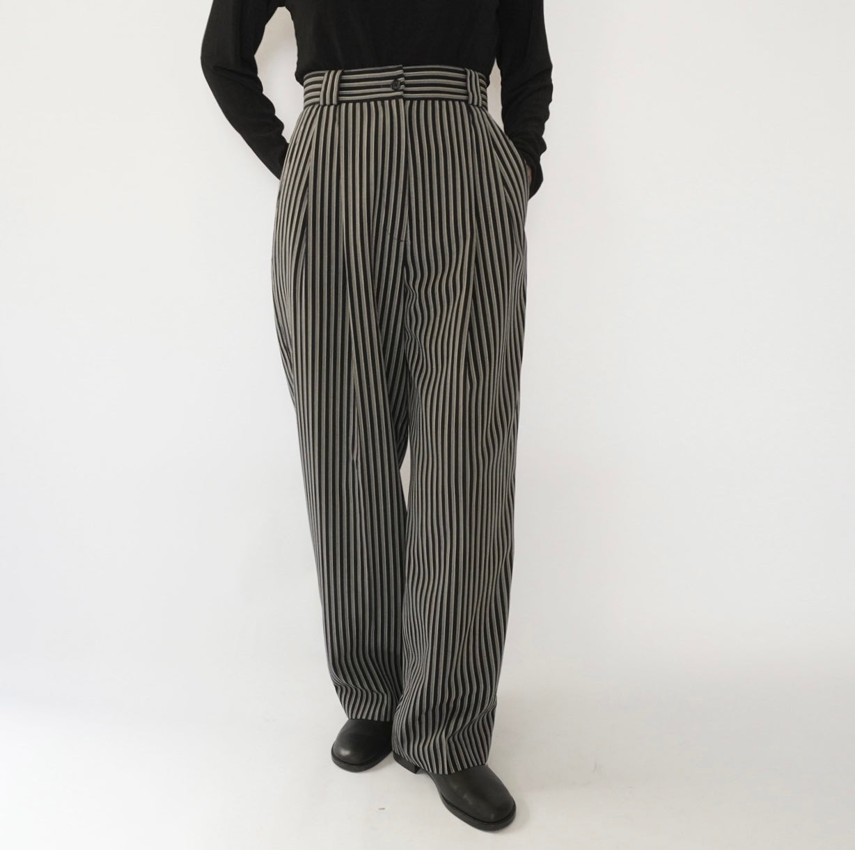 80s Black White Striped  Pants Made in Italy
