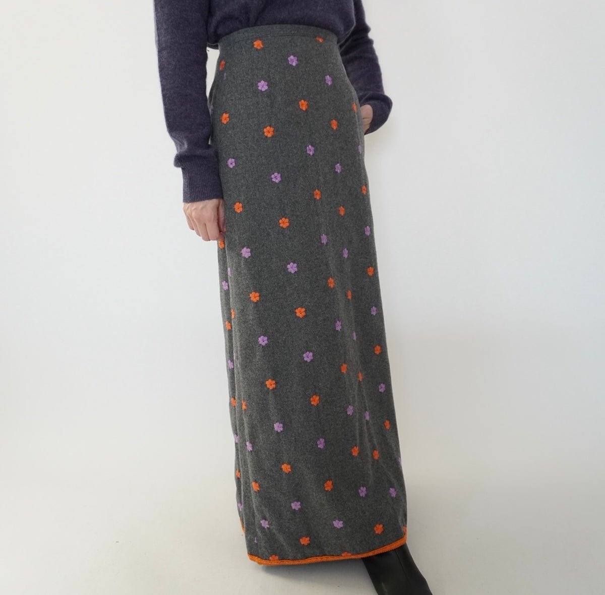 90s Wool Embroidery Maxi Skirt Made in Italy