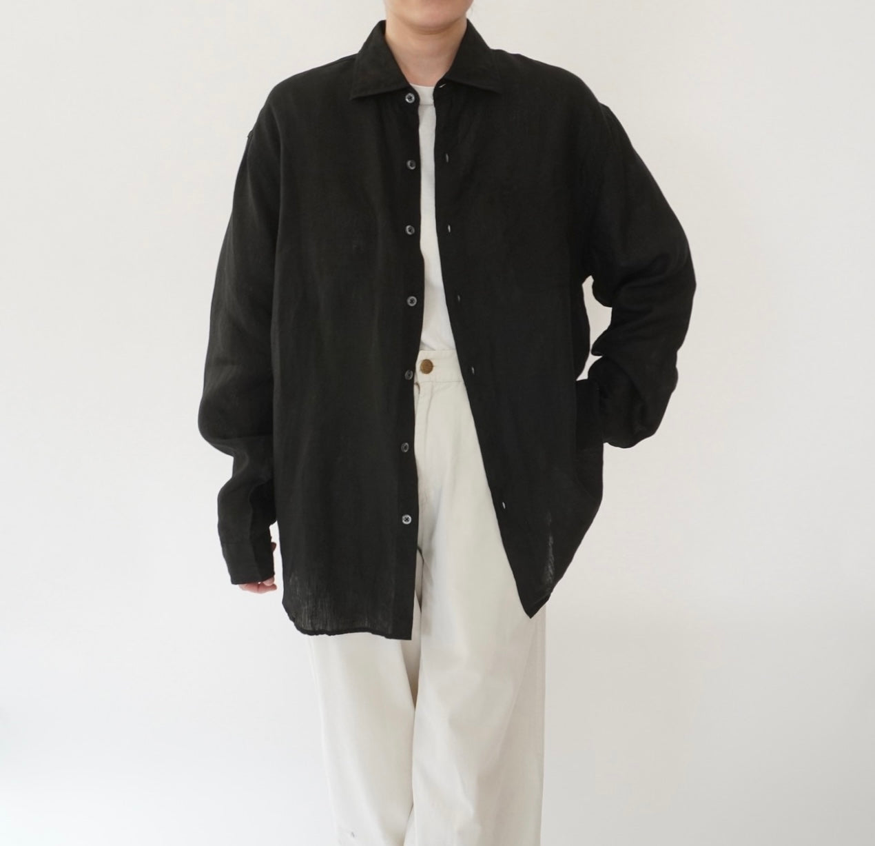 90s Black Linen Shirt