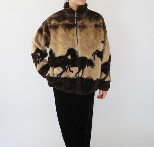90s Horse Pattern Fleece Jacket Made in USA
