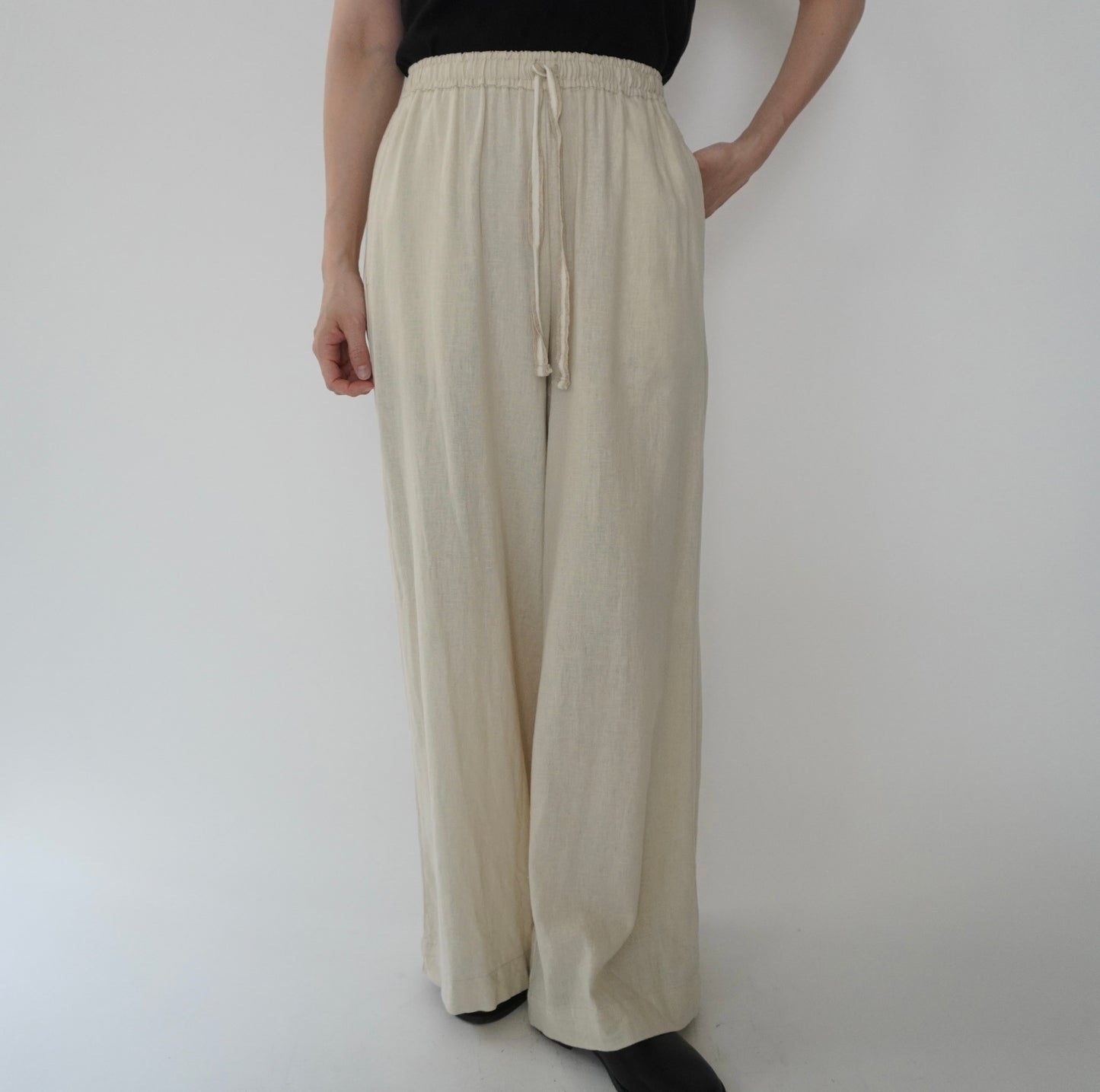 Ivory Linen Wide Pants
