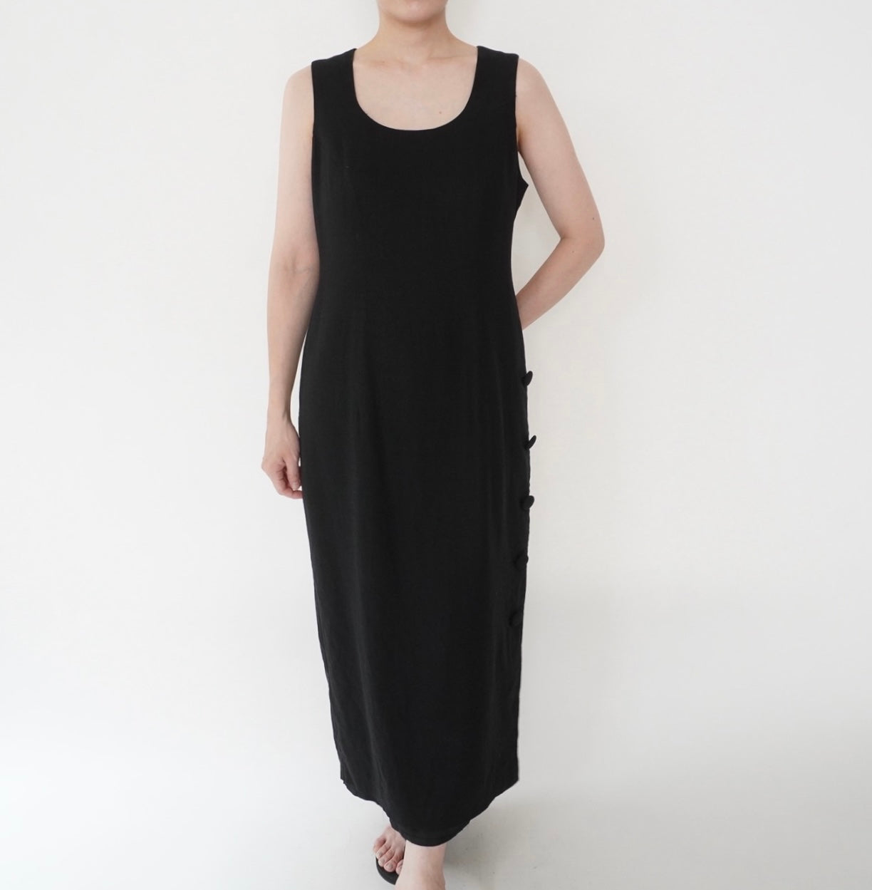 90s Black Linen Dress
