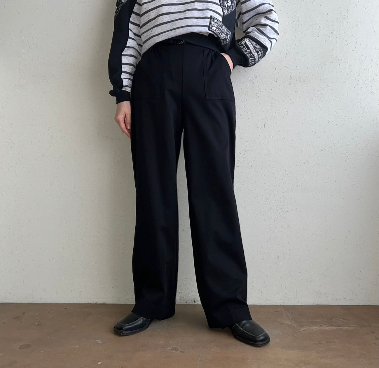 90s Black Wide Pants Made in USA Dead Stock