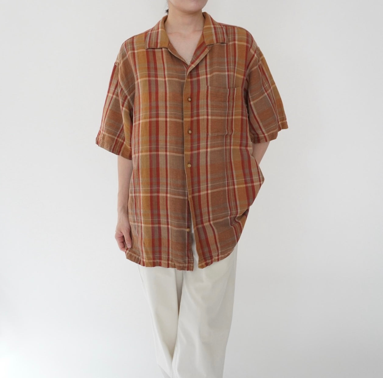 90s Linen Plaid  Shirt