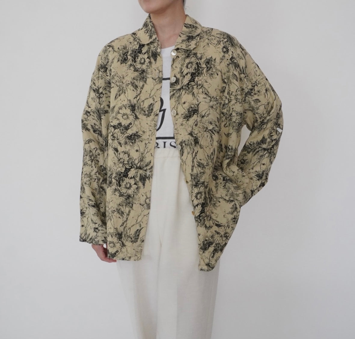 90s Floral Print Linen Shirt,Jacket Made in USA