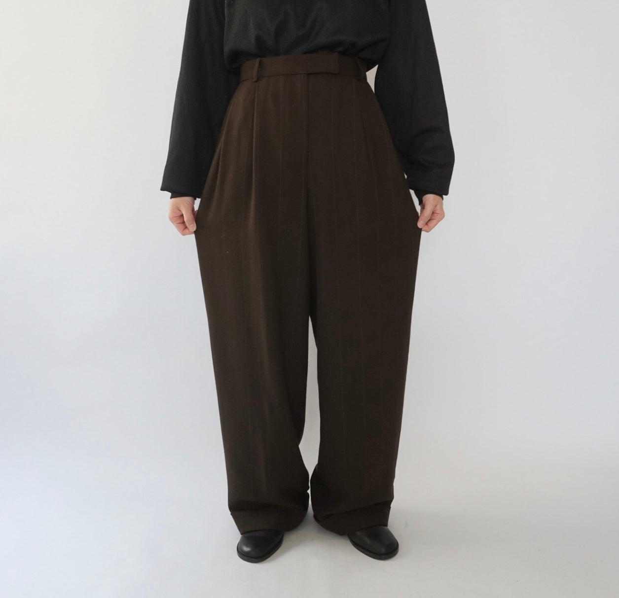 90s Wool Striped Wide Pants Made in USA Dead Stock