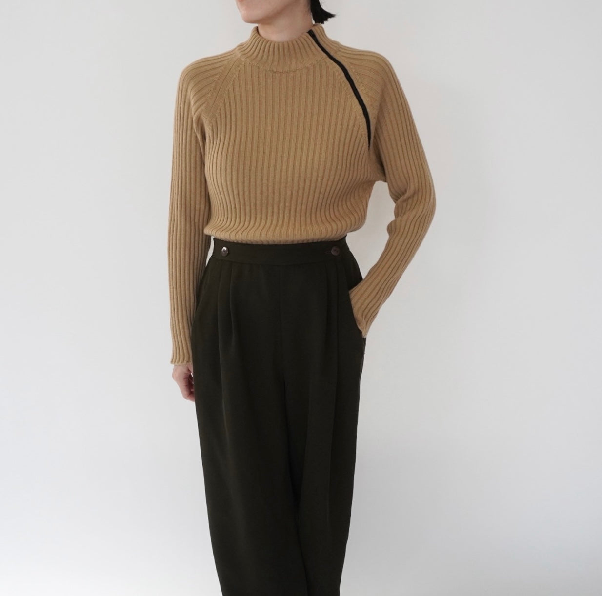 90s Zip Design Ribbed Top Made in Italy