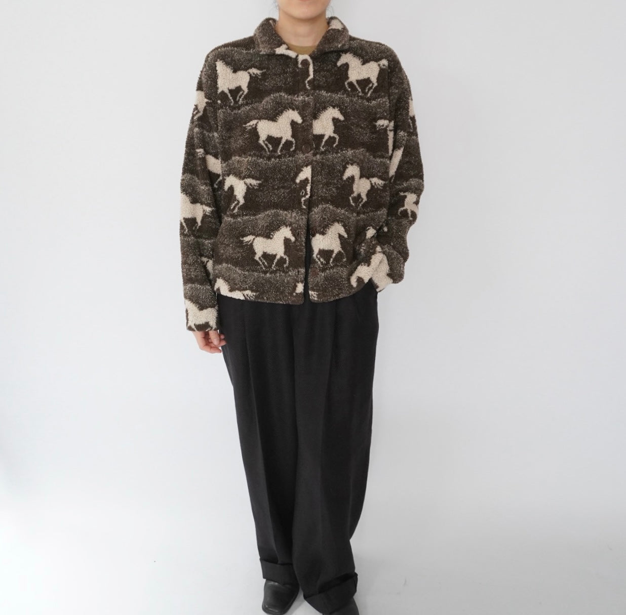 90s Horse Pattern Fleece Jacket