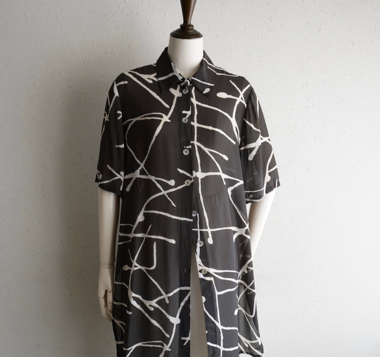 90s Sheer Printed Long  Shirt