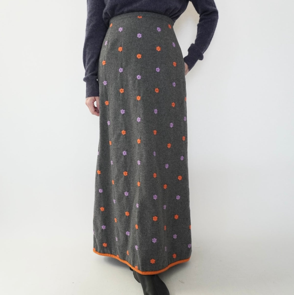 90s Wool Embroidery Maxi Skirt Made in Italy