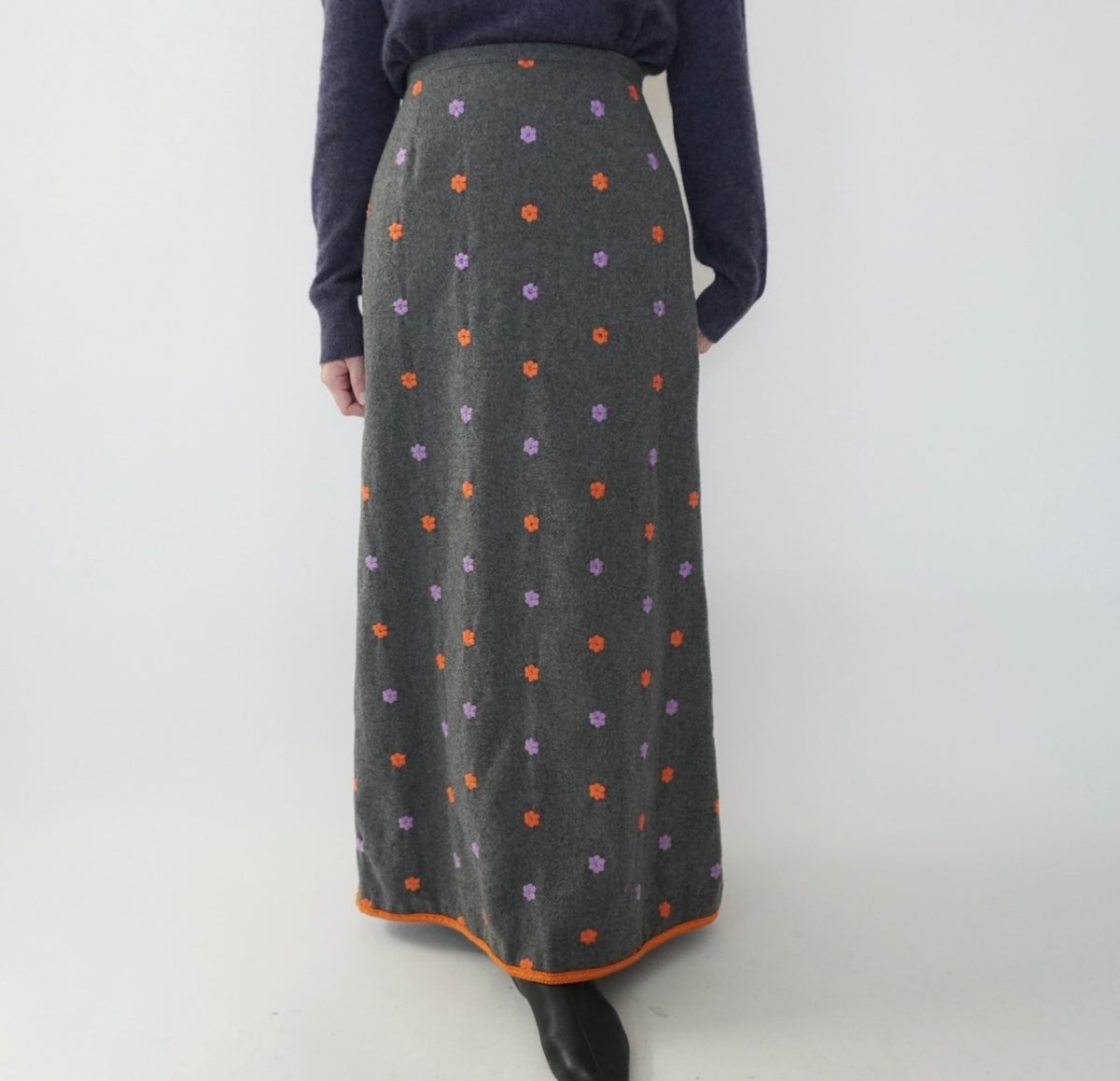 90s Wool Embroidery Maxi Skirt Made in Italy