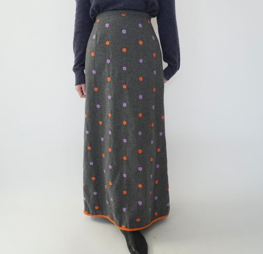 90s Wool Embroidery Maxi Skirt Made in Italy