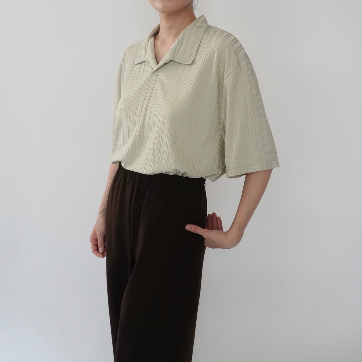 90s Light Green Ribbed Top