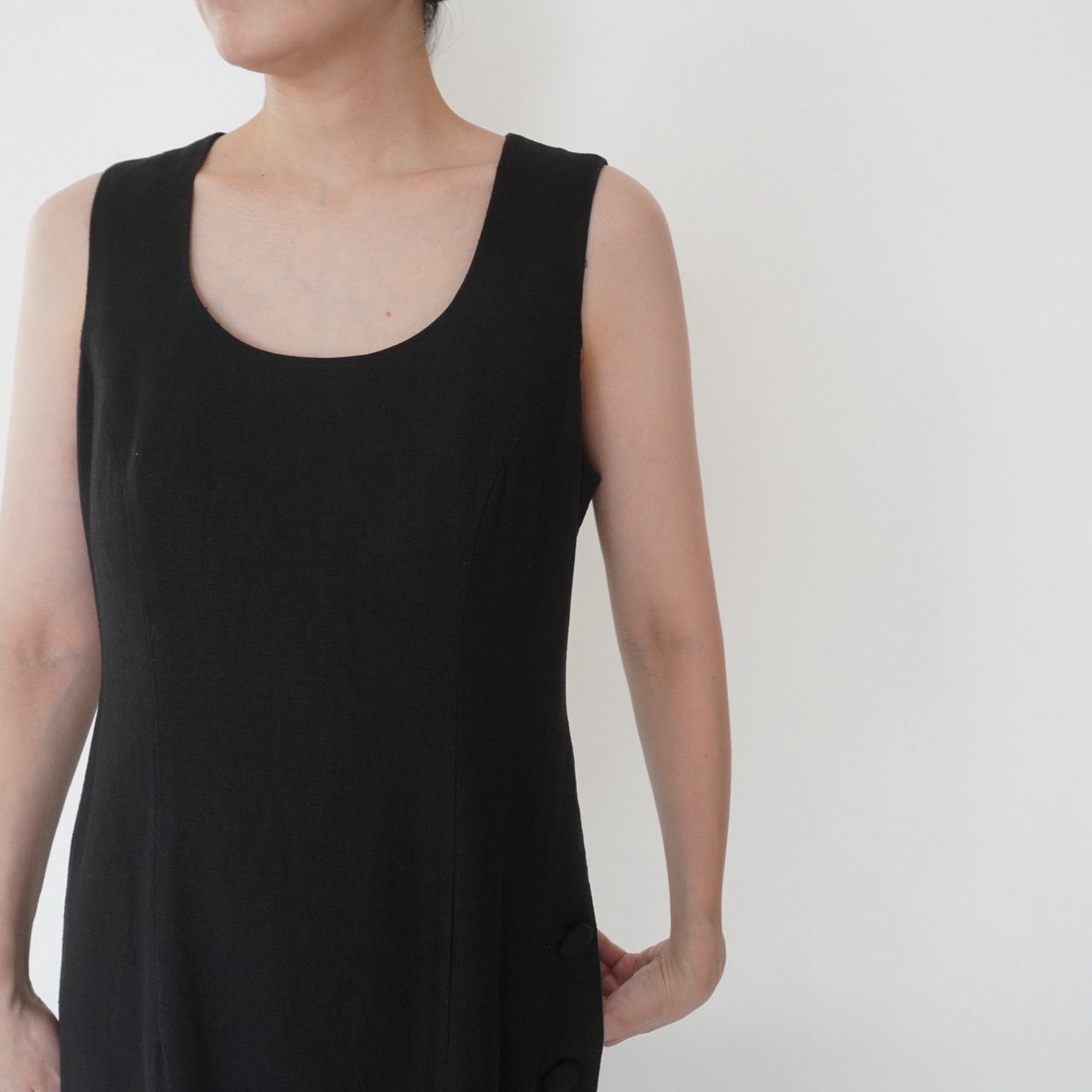 90s Black Linen Dress