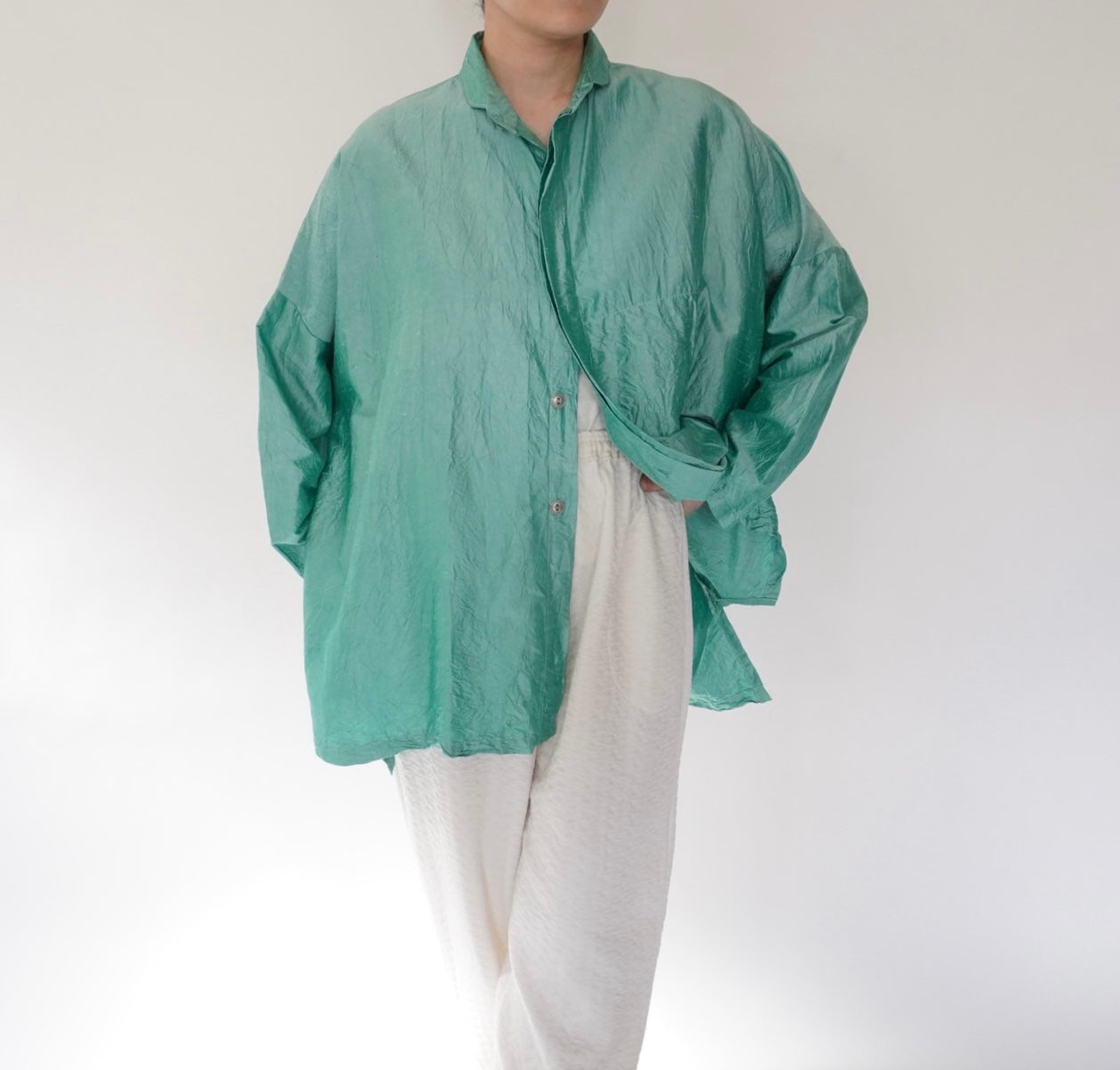 90s Raw Silk Boxy Blouse